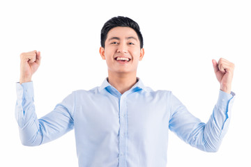 Fototapeta premium Goal achievement. Businessman rejoicing for his success