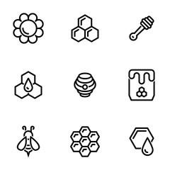 Set of simple icons on a theme Bee, honey, sweet, vector, set. White background