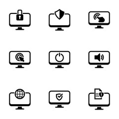 Set of simple icons on a theme Computer, monitor, service, interaction , vector, set. White background