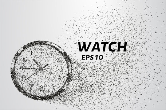 Watch from particles. Watch consists of circles and points. Vector illustration.