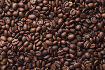 Coffee beans. Coffee pattern. Coffee texture. Close up, macro