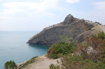 Fototapeta na wymiar Dolphin Mountain on the Black Sea coast. The south-eastern coast of the Crimea. The Black Sea