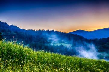 Naklejka na ściany i meble Background of Carpathian mountains landscape in Ukraine