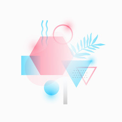 Abstract geometric background. Hexagon and philodendron leaf