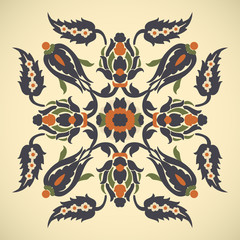 Naklejka premium Arabesque vintage decor floral ornate square element for design template vector. Oriental style pattern. Flowers decoration print. Ornamental illustration for invitation, greeting card, background