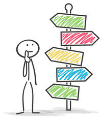 Strichmännchen Schilder Weg Ziel bunt