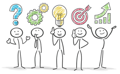 Strichmännchen Plan Organisation BRainstorming bunt