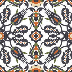 Arabesque vintage decor floral ornate seamless element for design template vector. Oriental style pattern. Flowers decoration print. Ornamental illustration for invitation, greeting card, background