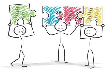 Strichmännchen Puzzle Teamwork Zusammenhalt bunt