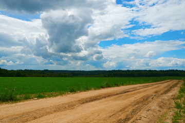 road disappears in distance among fields and forests