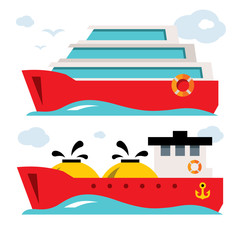 Vector Set of Ship Icons. Flat style colorful Cartoon illustration.