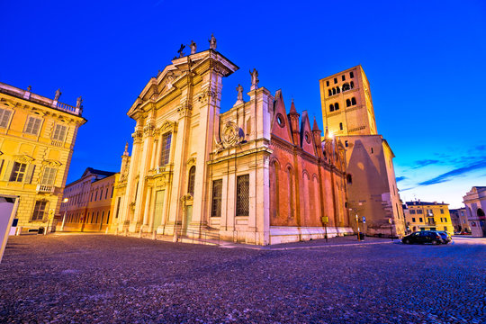 Mantova city Piazza Sordello and cathedral evening view