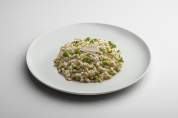 Risotto dish with barley spelt broccoli and cheese