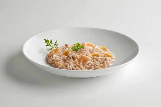 Bowl of risotto with seafood