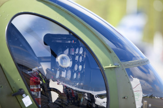Helicopter instruments. An image of helicopter dashboard. Image taken from outside.