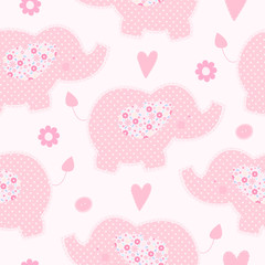 Cute pink elephant seamless vector background - 159286459