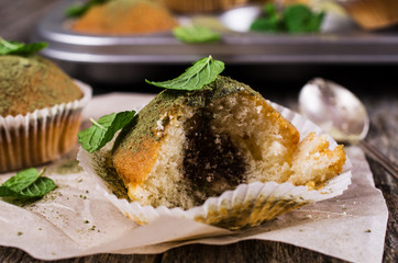 Muffins with green sugar powder