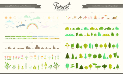 Set of flat vector forest elements - obrazy, fototapety, plakaty