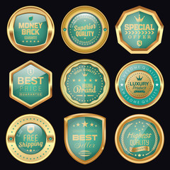 Shopping badges. Golden luxury icons.