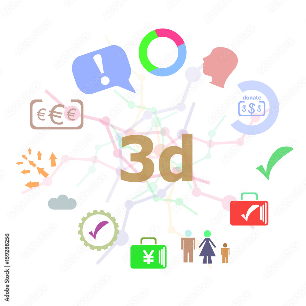 Poster text 3d. business concept . set of line icons and word typography on background. creative solution c