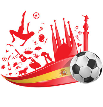 red spain soccer ball and landmarks clip art preview