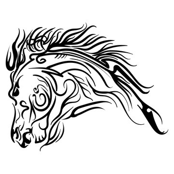 Vector line art horse head tattoo sketch