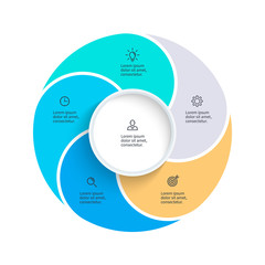 Vector pie chart. Presentation template with 5 steps, options, sections.