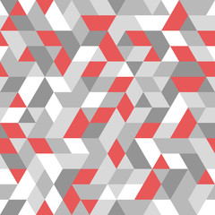 Geometric vector pattern with white, gray and red triangles. Geometric modern ornament. Seamless abstract background