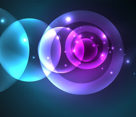 Glowing shiny overlapping circles composition on dark background