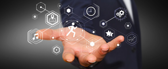 Young man using running application to check his performances 3D rendering