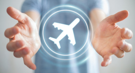 Businessman booking his flight with modern digital application 3D rendering