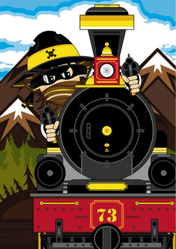 Cartoon Cowboy and Steam Train