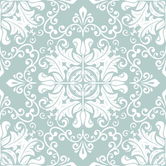 Fototapeta na wymiar Classic seamless vector light blue and white pattern. Traditional orient ornament. Classic vintage background