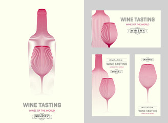 Design template with modern illustration of wine glass and bottle