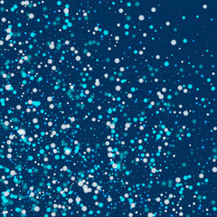 Beautiful falling snow. Abstract mess with beautiful falling snow on deep blue background. Vector illustration.