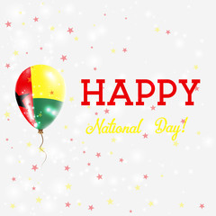 Guinea-Bissau National Day patriotic poster. Flying Rubber Balloon in Colors of the Guinea-Bissauan Flag. Guinea-Bissau National Day background with Balloon, Confetti, Stars, Bokeh and Sparkles.