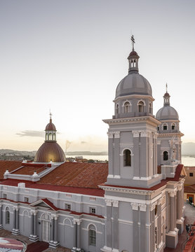 Nuestra Senora de la Asuncion cathedral at Parque Cespedes, Santiago de Cuba, Cuba.