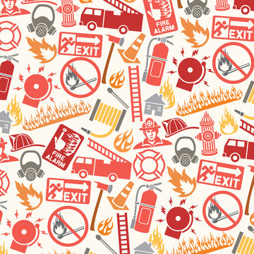 background pattern with firefighter icons and symbols 