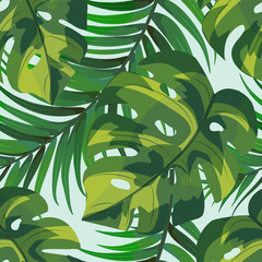 Tropical seamless pattern of a palm leaf. Vector summer print