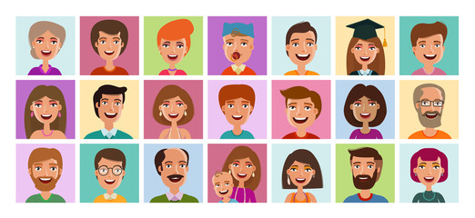 People set of icons. Avatar profile, person, human face symbol, sign or logo. Cartoon vector illustration