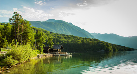 Fototapeta na wymiar View of bohinj lake in julian alps slovenia