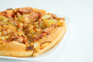 Delicious boiled ham with pineapple called pizza hawaii isolate on white background