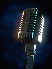Vintage microphone on dark background 3d rendering