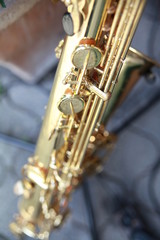 close-up of a saxophone player