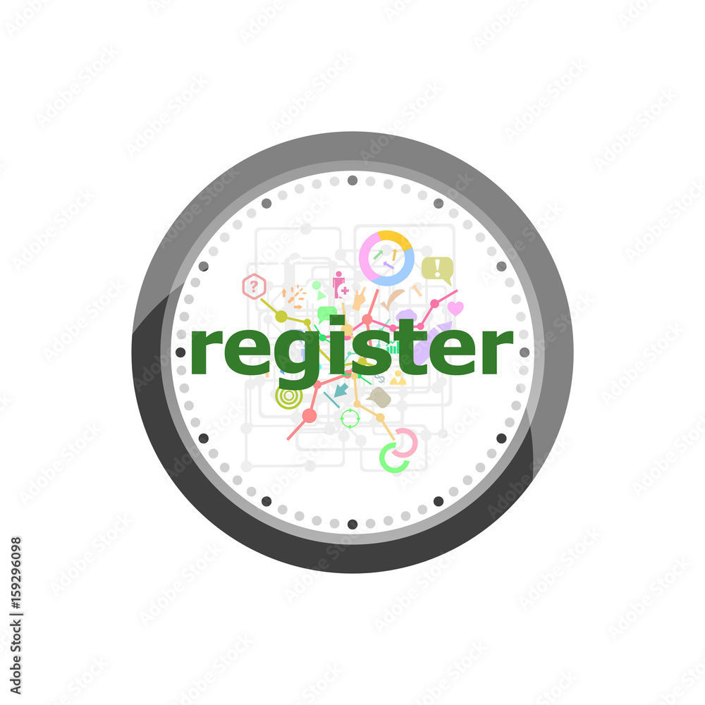 Poster text register on digital background. information concept . set of modern flat design concept icons f