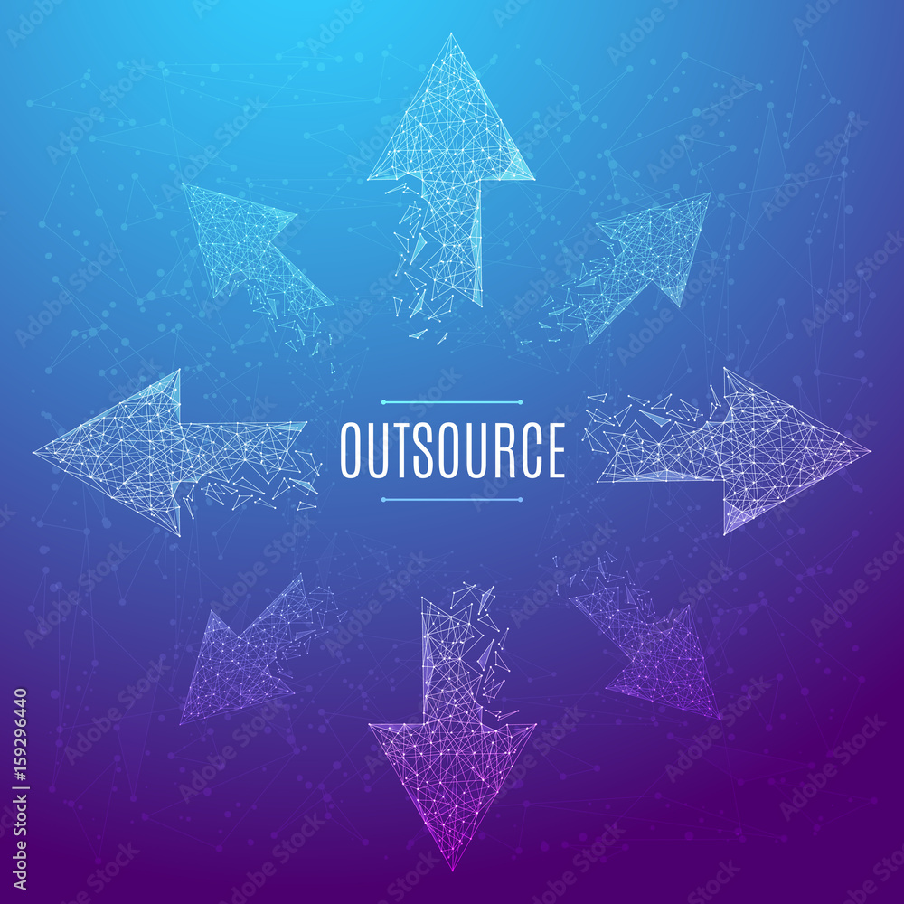 Leinwandbilder polygonal outsource concept. white arrows pointing in different directions. business illustration. v