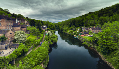 Fototapeta na wymiar Scenic View of Ironbridge, Historic Village on the River Severn in Shropshire UK