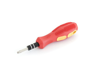 Closed up red screwdriver on white background