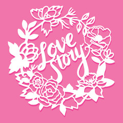 Vintage Paper Cut Silhouette Love Story Floral Wreath