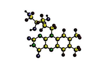 Molecular structure of riboflavin (vitamin B2), 3D rendering